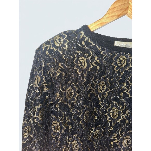 Destinee Womens S 70s Lambswool Sweater Black Gold Metallic Floral Lace Vintage - Picture 5 of 16